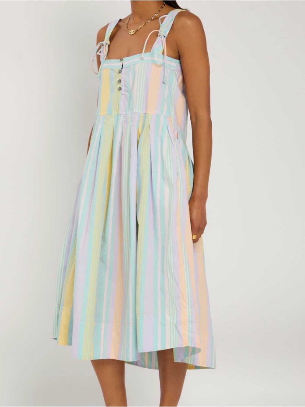 Free People Pastel Stripe Boho Midi Dress Cottagecore Summer Vacation NWT S/M